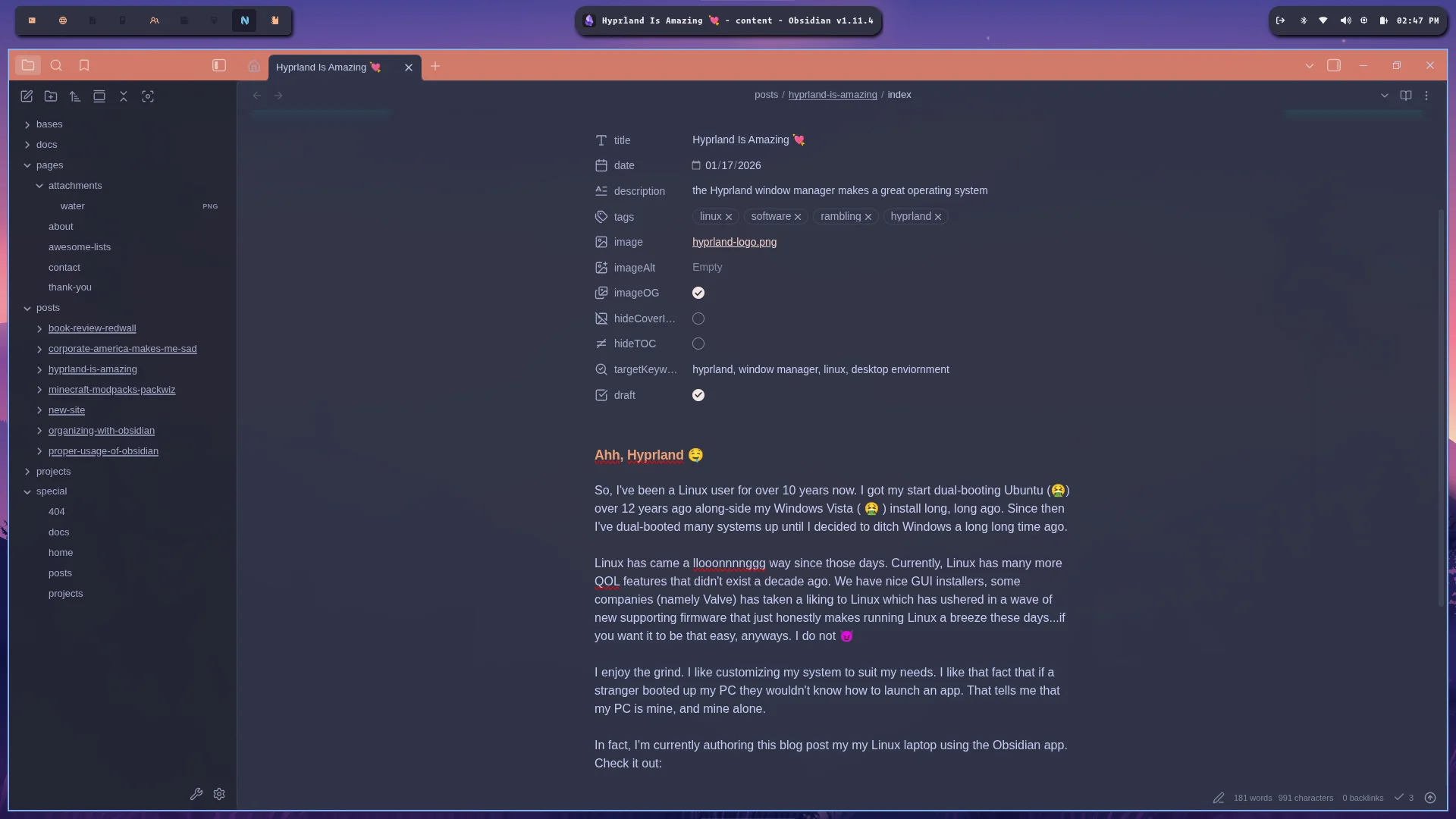 screenshot of me making this blog post